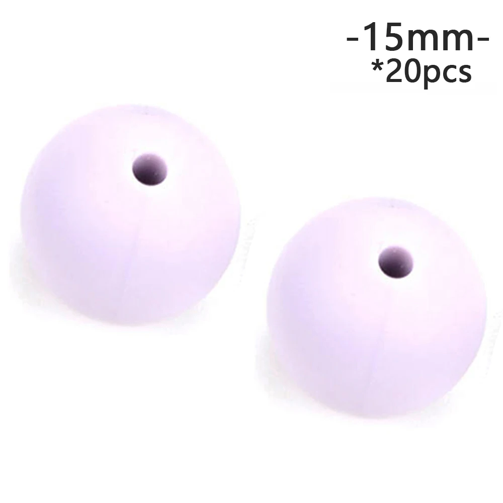 Lavender Fog LOFCA 15mm 20pcs/lot Silicone Loose Beads Safe Teether Round Baby Teething Beads DIY Chewable Colorful Teething For Infant - Цвет: Lavender Fog