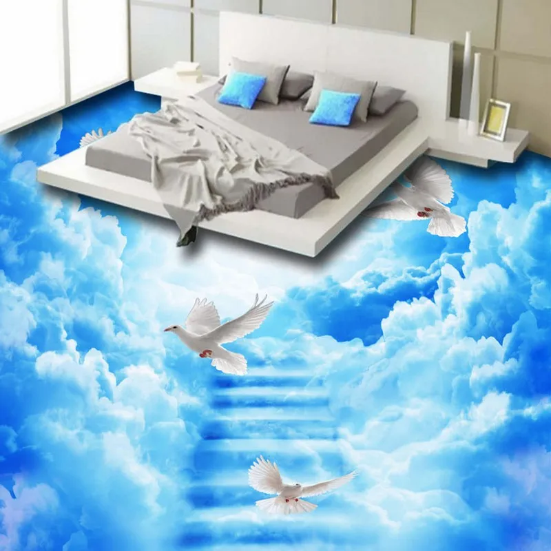 

Free shipping custom self-adhesive home decoration floor living room 3d wallpaper mural waterproof ladder floor painting
