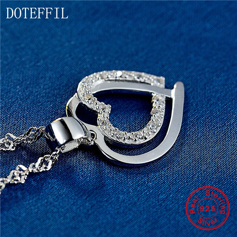 Женское ожерелье из серебра 925 пробы с кулоном в виде двух сердец|women jewelry|chain