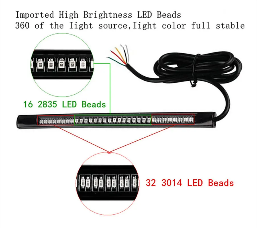 Гибкая светодиодная лента для мотоцикла лампа стоп сигнала поворота 48