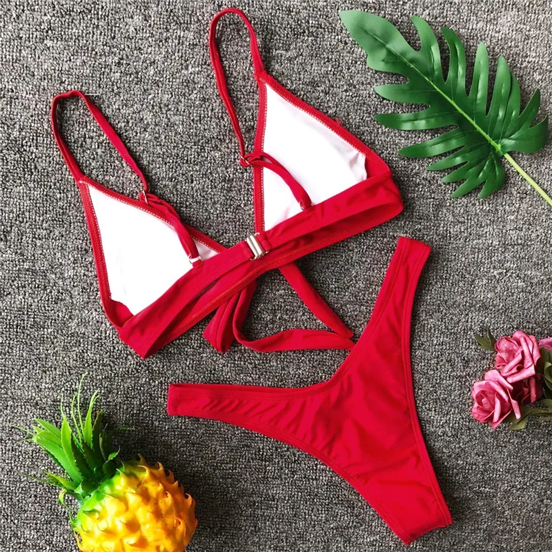 

High cut swimsuit Brazilian bikini 2021 Bow tie swimwear women bathers Solid halter top bathing suit Two piece set New biquini