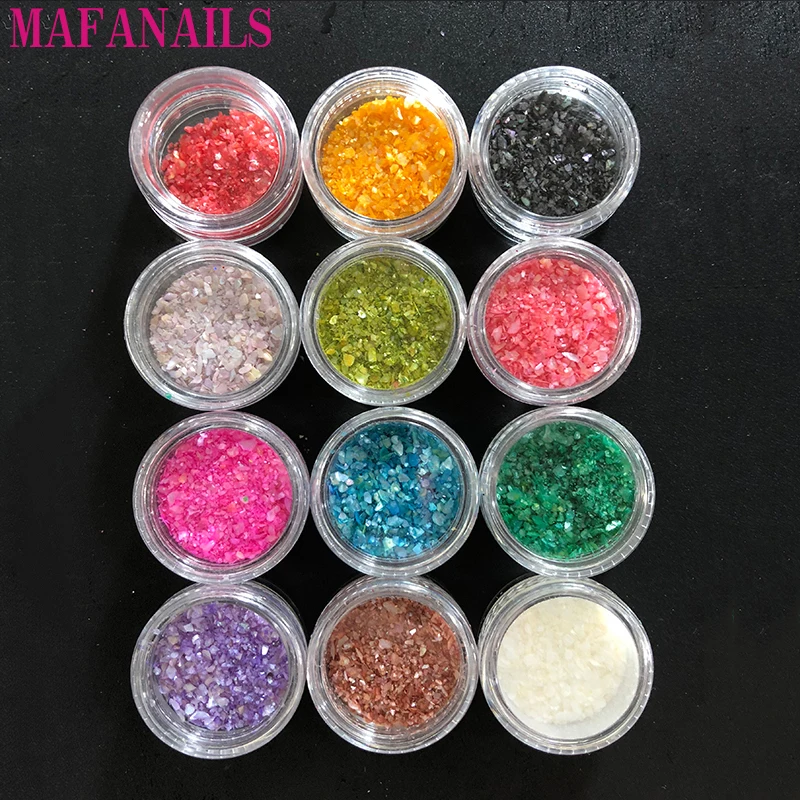 

12 pots Nails Abalone Shell Fragments Texture Natural Sea Shell 3d Sticker Charm Decoration Powder DIY Beauty Salon Nail Decals