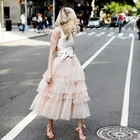Многоярусная юбка из тюля в стиле High Street для женщин, модная бледно-розовая юбка макси с оборками и лентой, юбка на заказ любого цвета