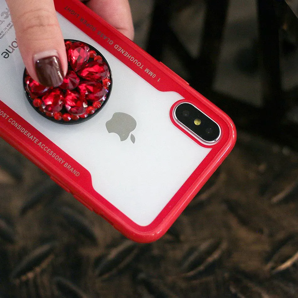 For iPhone 7 8 Plus Case Luxury Glitter Diamond X XS Max XR 6S 6 3D Bling Grip Stand Holder Hard Back Cover |