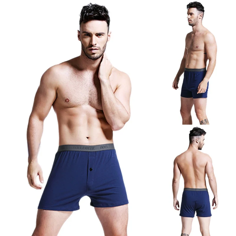 Модные мужские трусы-боксеры Cueca Masculina, однотонное нижнее белье на пуговицах, мужское нижнее белье, большие размеры, черные, синие, белые, серые боксеры