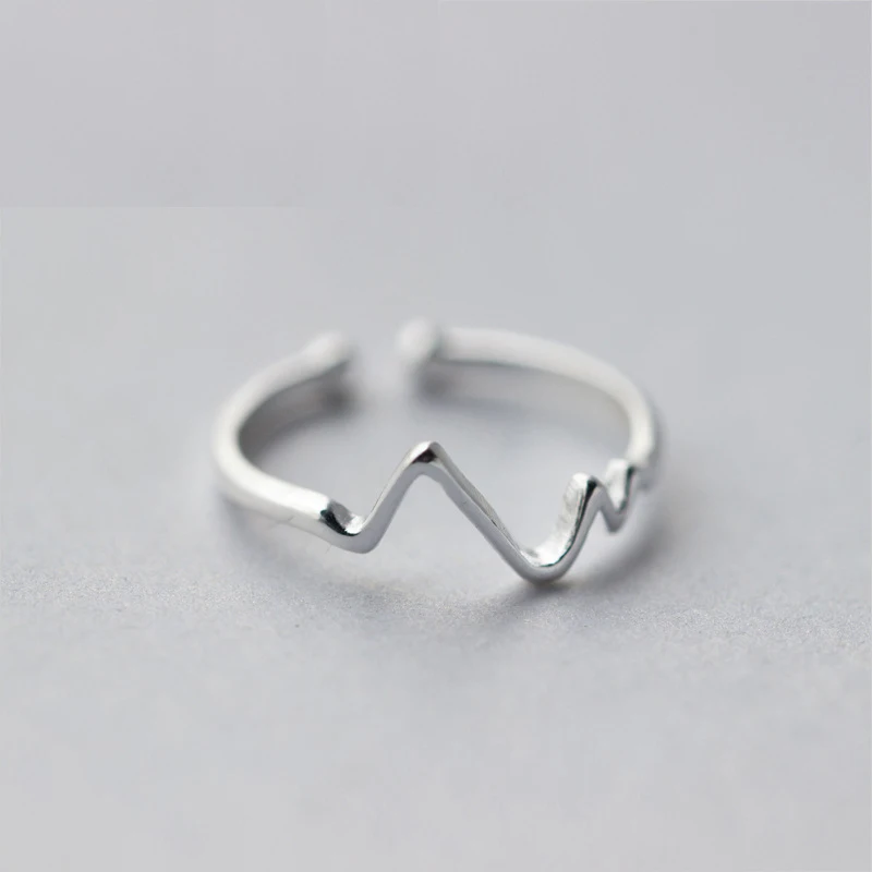New Cool Fashion Party Gift Rings 925 Sterling Silver Electrocardiogram Shape Opening For Women Jewelry | Украшения и аксессуары