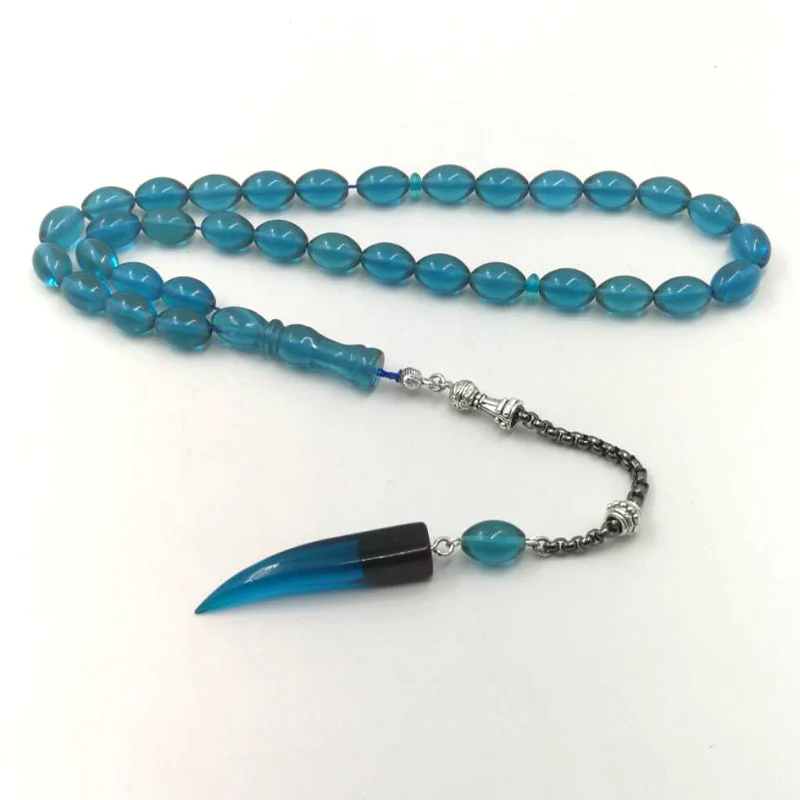 Синие Бусины из смолы tasbih 33 66 99 подарок для Eid al Adha деревянные бусины с кисточками