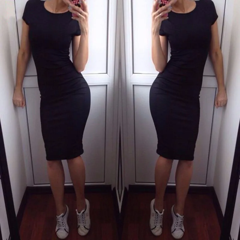 Женское летнее платье черное повседневное Хлопковое с коротким рукавом офисные