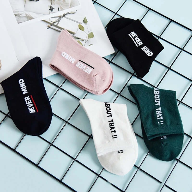 5 пар хлопковые короткие носки с буквенным принтом женские повседневные