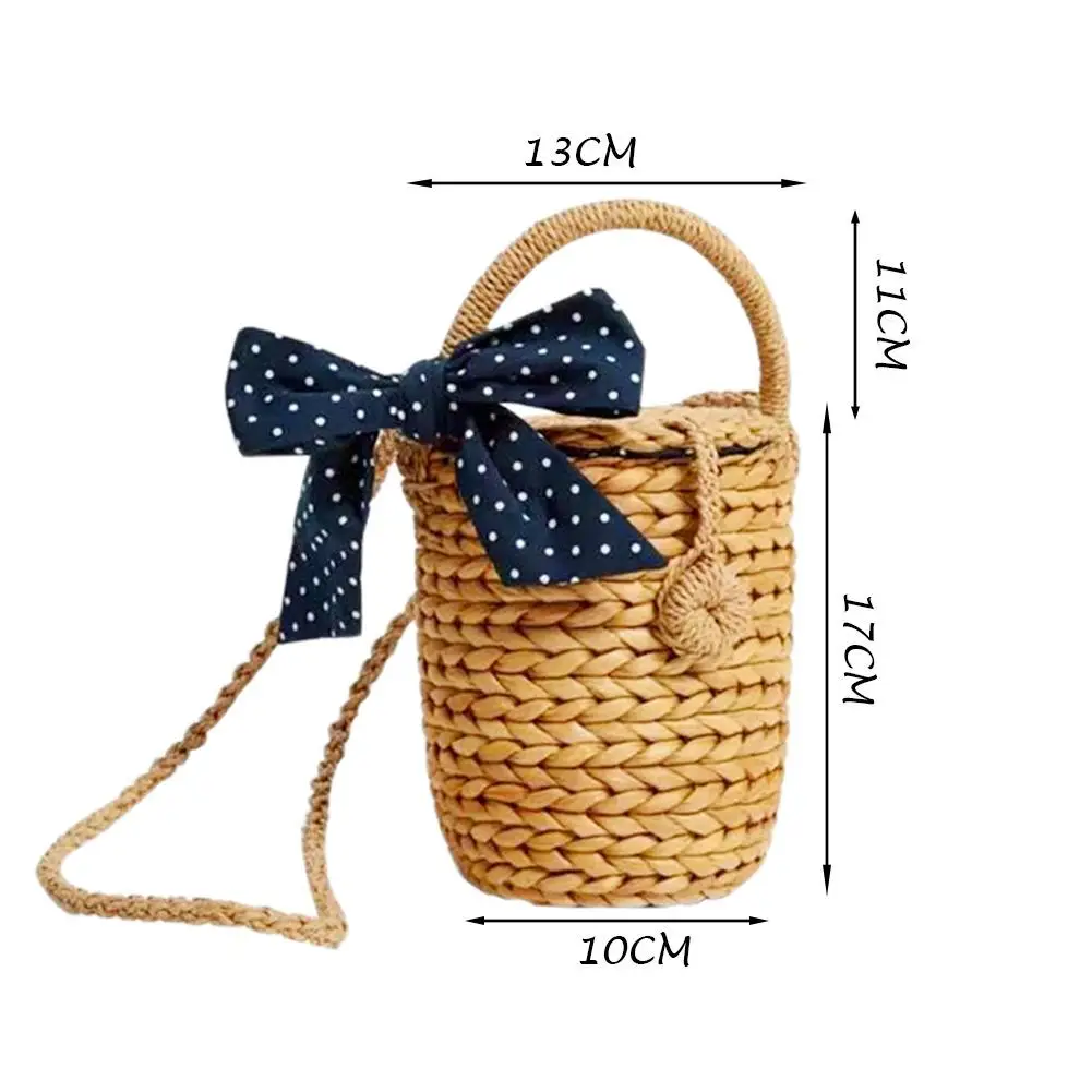 

Ins Bow Beach Resort Bag Woven Handmade Fashion Bucket Shaped Shoulder Bag Straw Totes Women Strap Lady Straw Bags