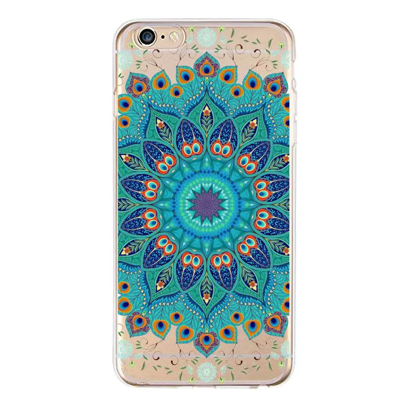 Mandala Soft Clear TPU Phone Case For iPhone 4/4s 5 5s 6 6plus 7 8plus x Silicone Flora Leaf Coque CoverFree Shipping | Мобильные