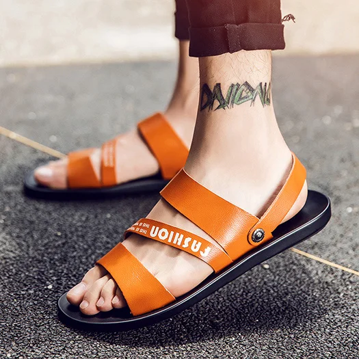 Brown 4 Мужские сандалии кожаное лето Runway воды домашние тапочки дизайнер слайды водонепроницаемый черный плоские воздухопроницаемый повседневная коричневый обувь ремень - Цвет: Brown 4