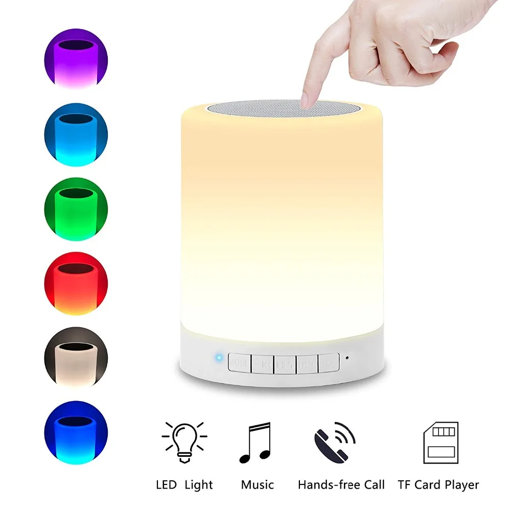 Ночной светильник Nasin с bluetooth-динамиком, портативный беспроводной bluetooth-динамик TF с сенсорным управлением, цветной светодиодный прикроватный светильник
