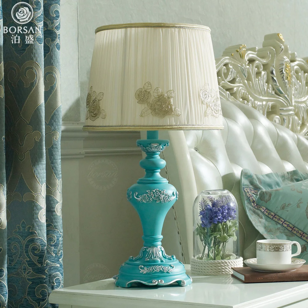 Park Sheng European Mediterranean blue table lamp modern minimalist bedroom bedside decorative creative fashion B7 | Лампы и освещение