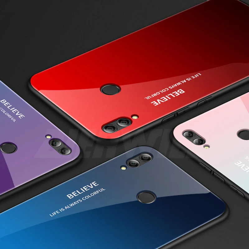 Роскошный Жесткий чехол для huawei P Smart 2019 из закаленного стекла силиконовая рамка