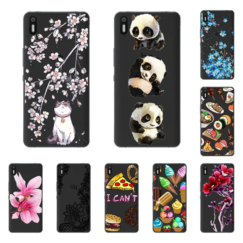 for BQ Aquaris X5 Case Silicon Black Painting flower Soft TPU Back Cover protect Phone cases shell |