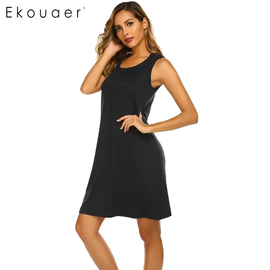 Ekouaer, женское летнее Ночное платье, ночная рубашка с круглым вырезом, без рукавов, для грудного вскармливания, ночная рубашка, домашняя одежда