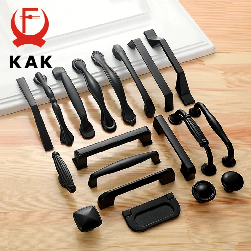 KAK-tiradores negros de estilo americano para armario, pomos de aleación de aluminio sólido para cajón de cocina, accesorios para muebles, 10 Uds.