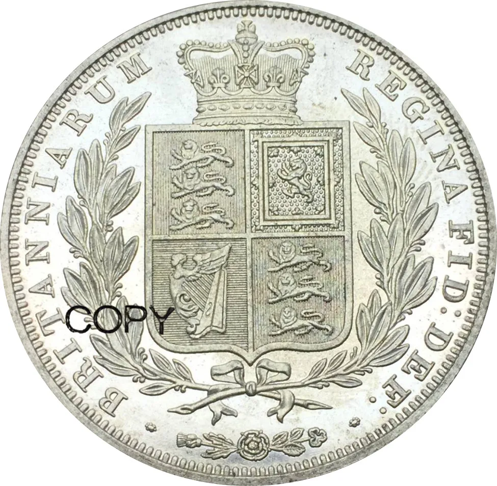 Великобритания 1/2 Корона 1849 Victoria young head Мельхиор посеребренные копии монет | Дом и