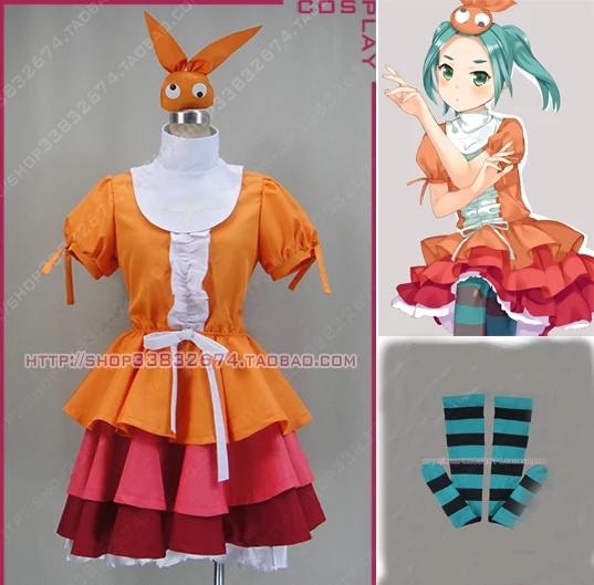 Tsuki Monogatari Ononoki Yotsugi пушистый костюм для косплея платье с головным убором и носками