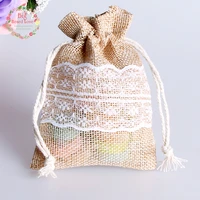 8 5x11cm 50pcs lace natural jute burlap drawstring bag jewelry gift candy bag home decoration wedding party decoration supply