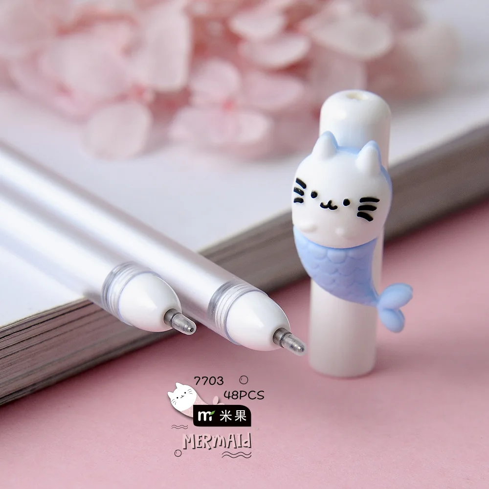 Шт. 48 шт. гелевые ручки Русалка Единорог черный цветной kawaii подарок гелевые чернила ручки для письма милые канцелярские принадлежности Школьные принадлежности