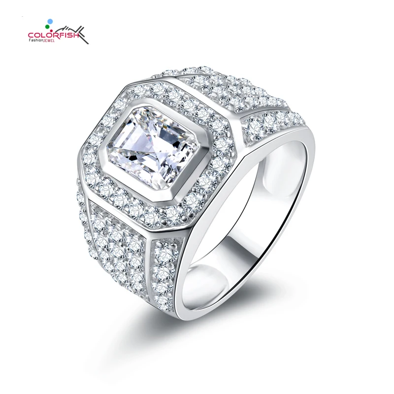 Мужское кольцо из стерлингового серебра 925 пробы с цветными рыбами 2 5 карата