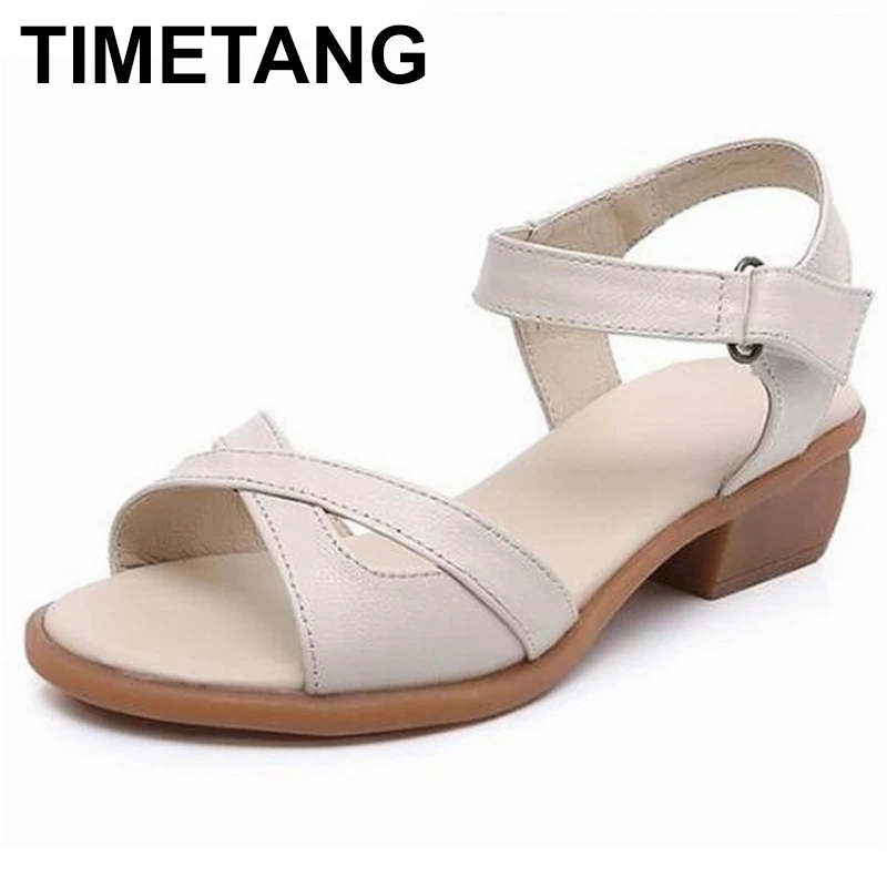 

TIMETANG 2018 summer new arrive women sandals simple solid colors buckle summer shoes leisure low heels shoes