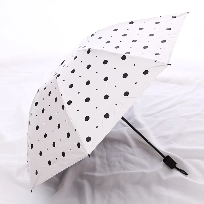 Узор в горошек зонтик для женщин Защита от солнца Защитный черный клей складной