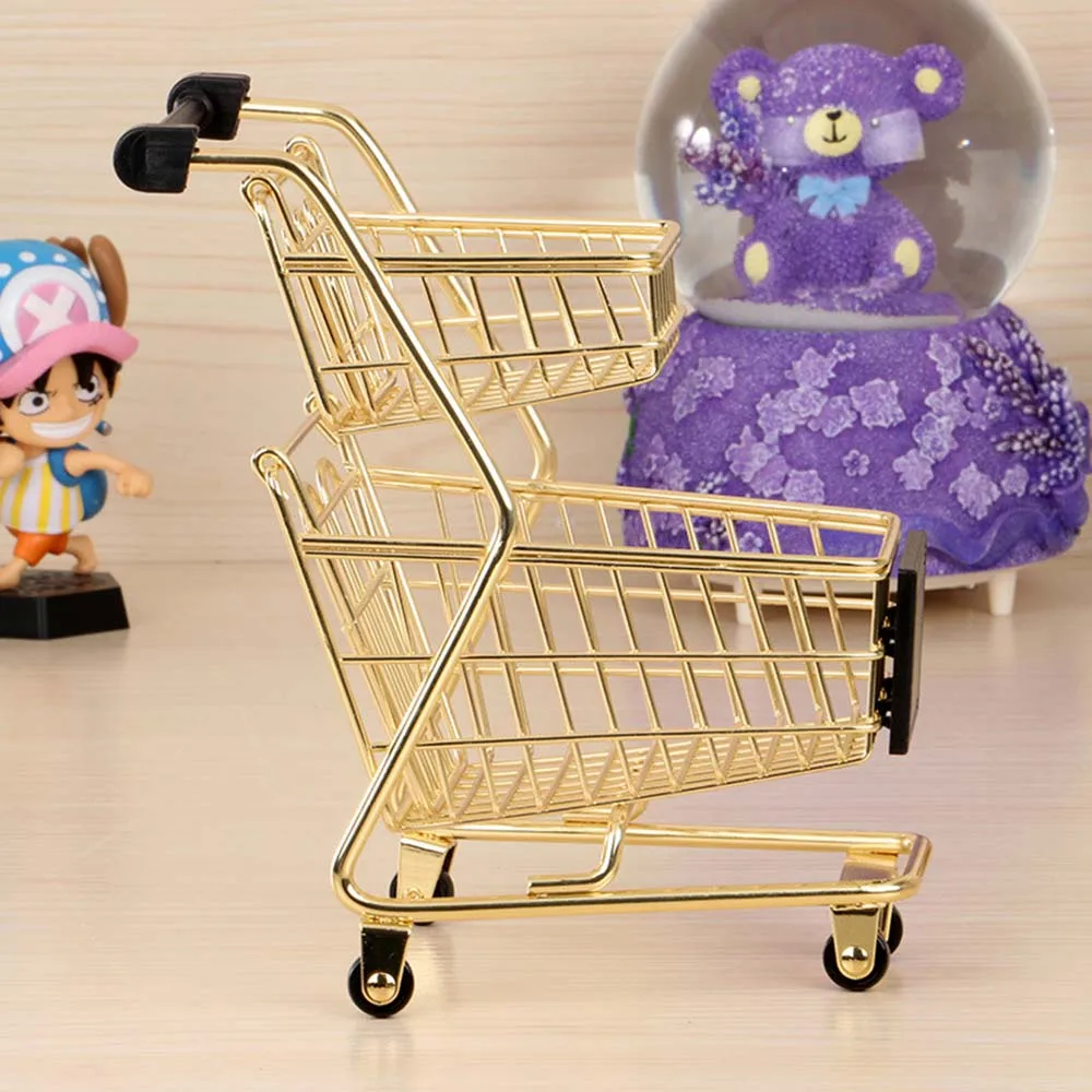 Продукты игрушки Мини двухслойная хозяйственная модель тележки кованого железа
