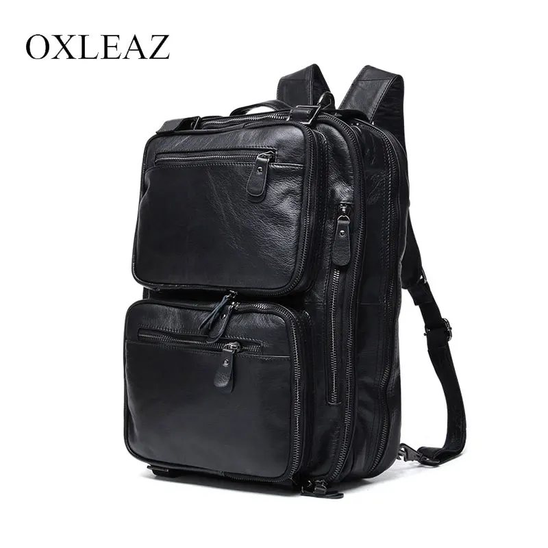 OXLEAZ 15 6 &quotвинтажные мужские кожаные рюкзаки Многофункциональный черный рюкзак