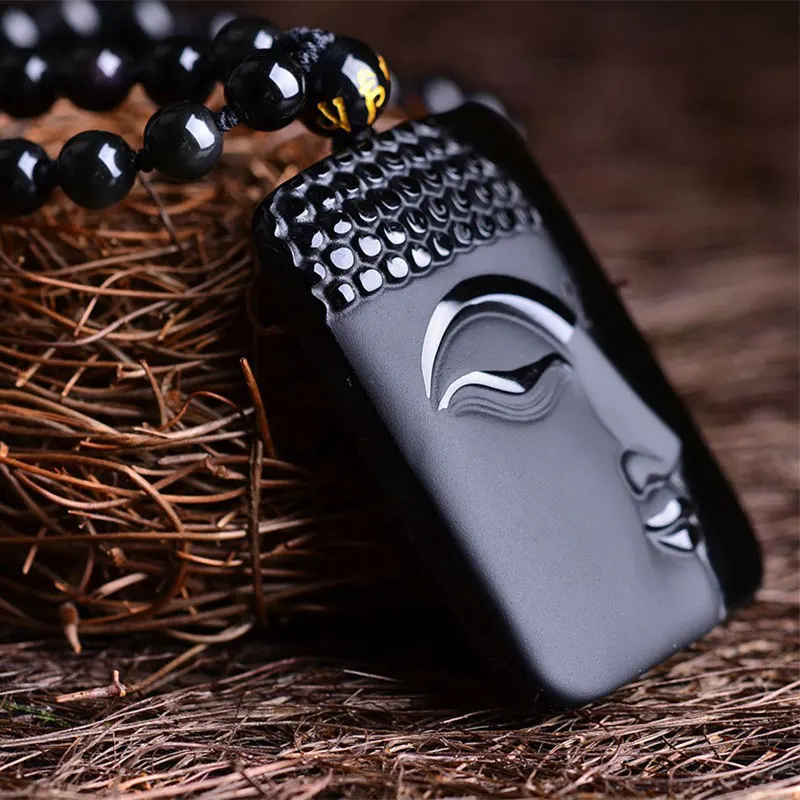 Модный кулон для мужчин с цепочкой натуральный камень Обсидиан Резной боковой в