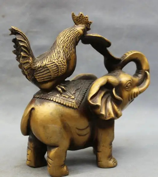 S6729 8 &quotнародный китайский бронзовый петух Руи на слоне статуя статуэтки