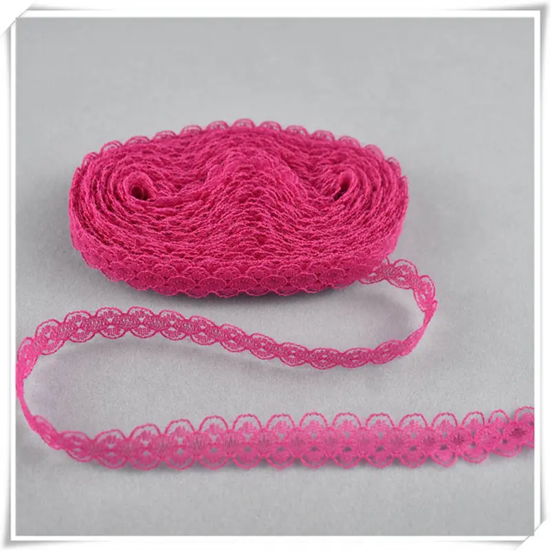 Dark Rose Red Красивое 10 ярдовое кружево, лента, тесьма, ширина 14 мм, африканская кружевная ткань, сделай сам, вышивка, сетка для шитья, украшения одежды, хлопковое кружево белого цвета - Цвет: Dark Rose Red