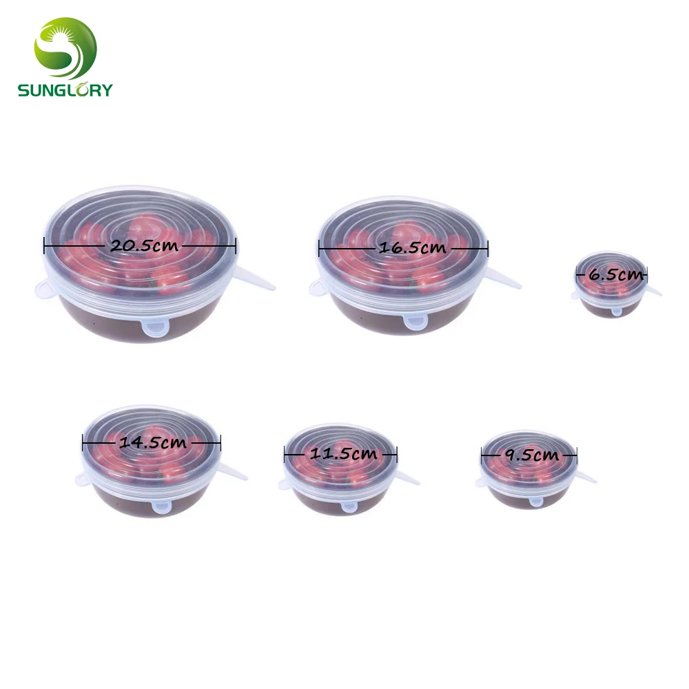 6 шт. многоразовая силиконовая эластичная герметичная Вакуумная крышка Sunglory для