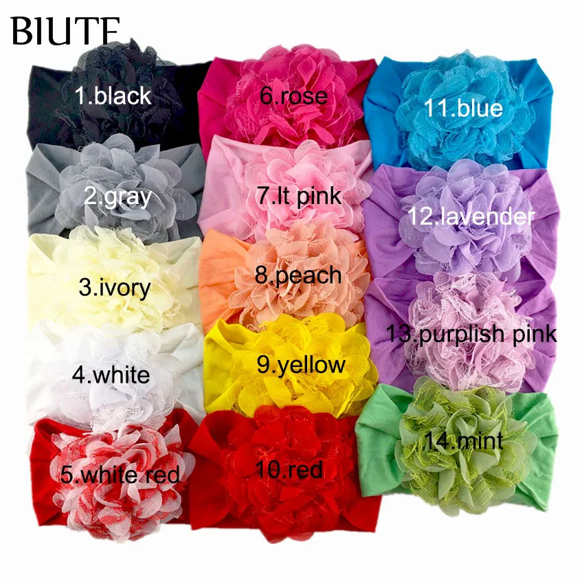 1 шт./лот широкая нейлоновая эластичная повязка на голову с 4 ''шифоновыми