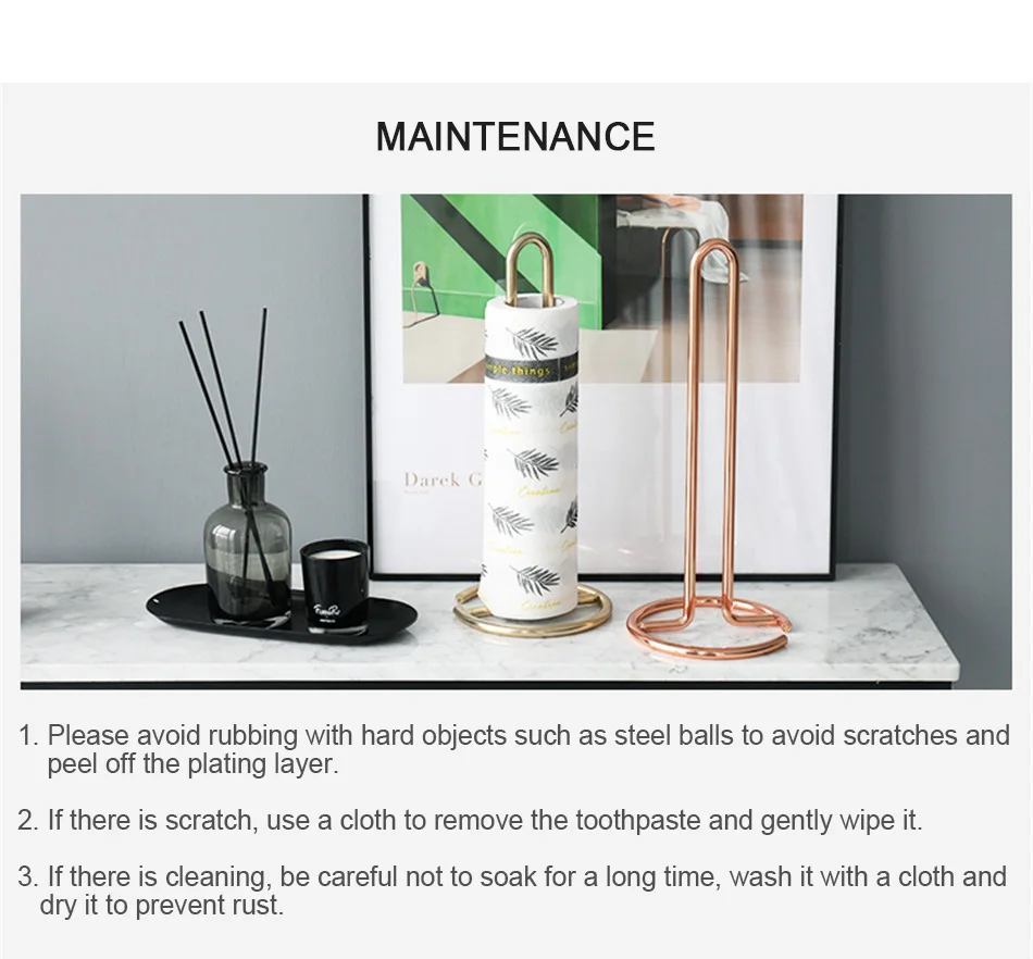 Stainless Steel Kitchen Roll Paper Towel Holder Bathroom Tissue Stand Rose Gold Napkins Rack Home Kitchen Storage Accessories