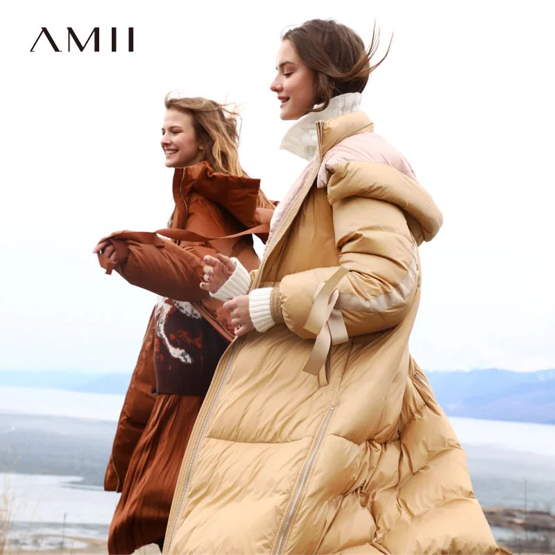 Женский минималистичный пуховик с капюшоном Amii зимняя повседневная Однотонная