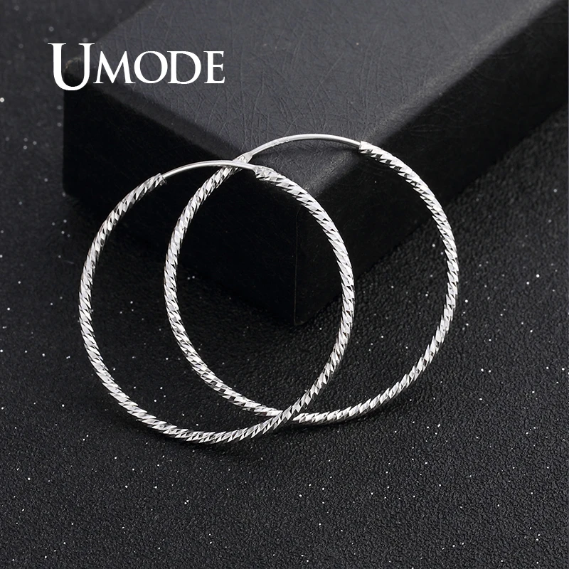 UMODE New 925 Sterling Silver Geometric Big Hoop Earrings for Women White Gold Simple Earring Jewelry Gift ALE0335 | Украшения и