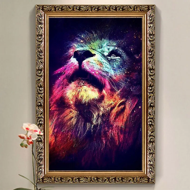 Новейшая модель 5D DIY Алмазная картина льва квадратном каблуке с украшением в виде