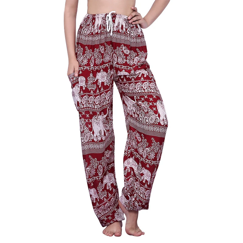 Женские штаны с высокой талией богемные на шнуровке принтом слона шаровары Boho Camo