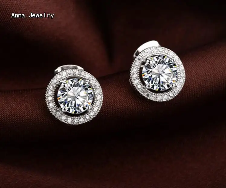 Ослепительные круглые серьги гвоздики из стерлингового серебра 925 пробы с