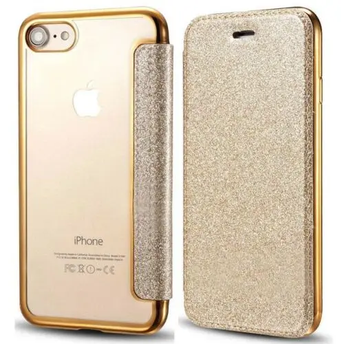 Золотой Для iPhone 6s 7 8 plus X блестящий кожаный флип чехол силиконовый чехол кошелек - Цвет: Золотой