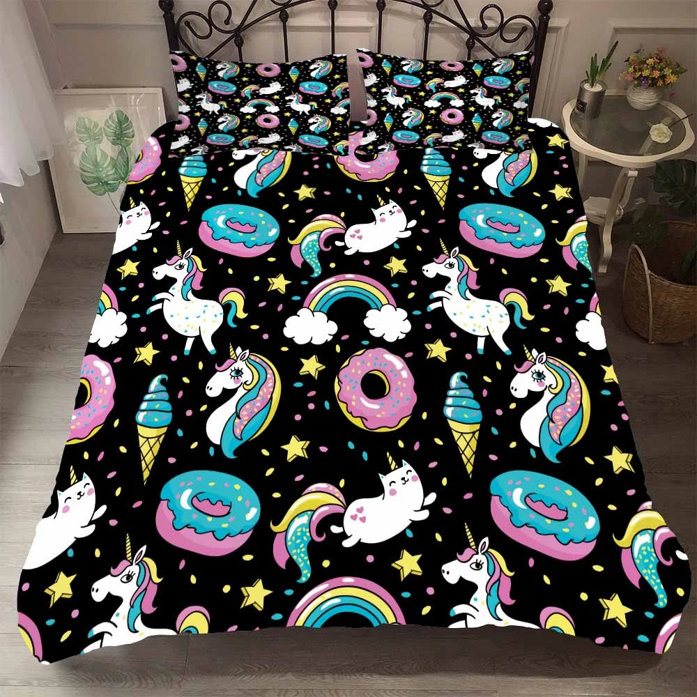 Yi CHU xin Единорог постельный комплект для детей с мультяшным принтом пододеяльник набор для девочек детский набор постельного белья ткань из микрофибры
