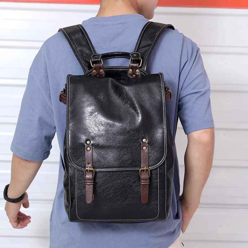 Рюкзак мужской из лакированной кожи модный дорожный Повседневный ранец для