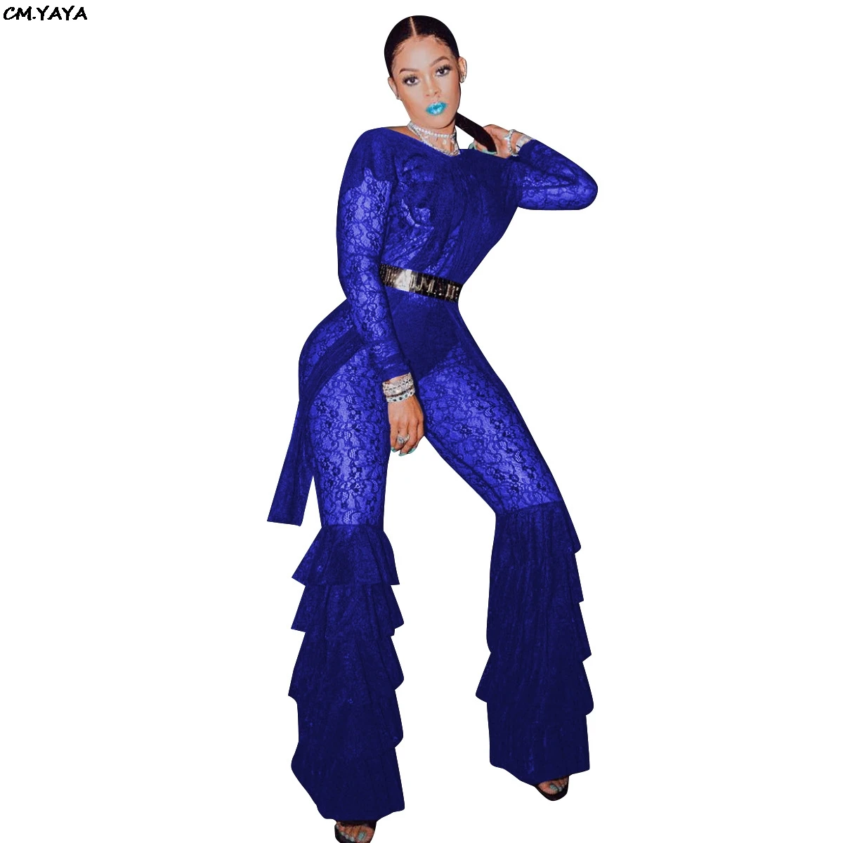 Женский кружевной комбинезон ALS068 с длинным рукавом и цветочным принтом | Женская