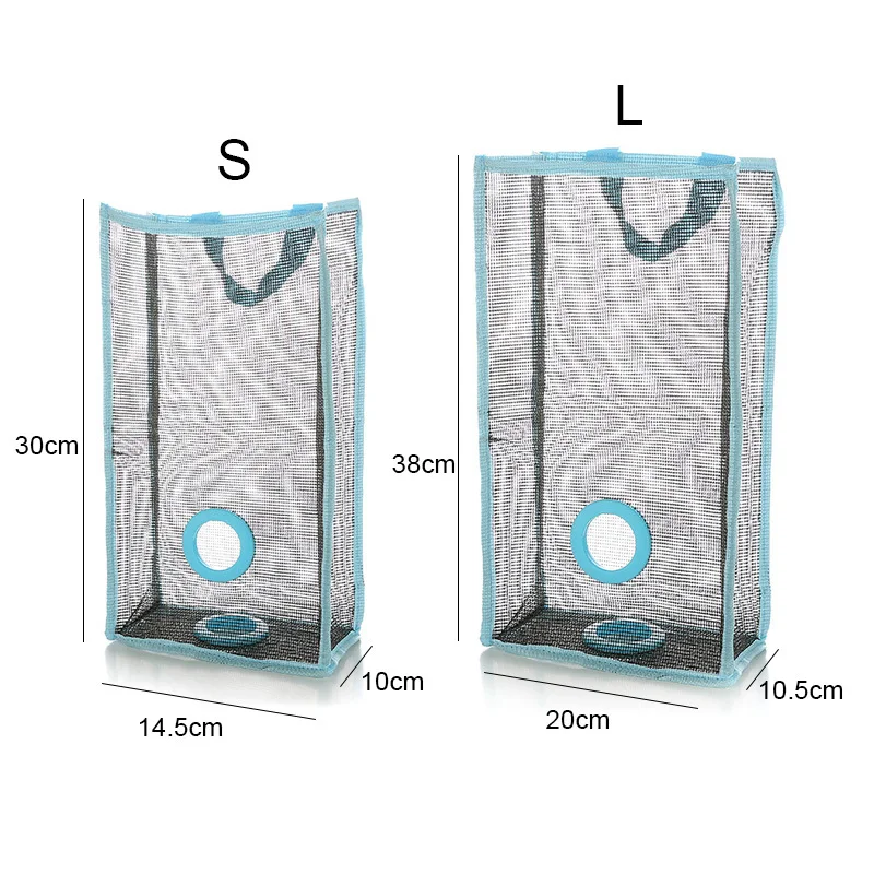 

S/L Hanging Mesh Garbage Bag Organizer Kitchen Wall Mount Reusable Grocery Bags Holder Net Trash Bag Travel Storage Three Colors