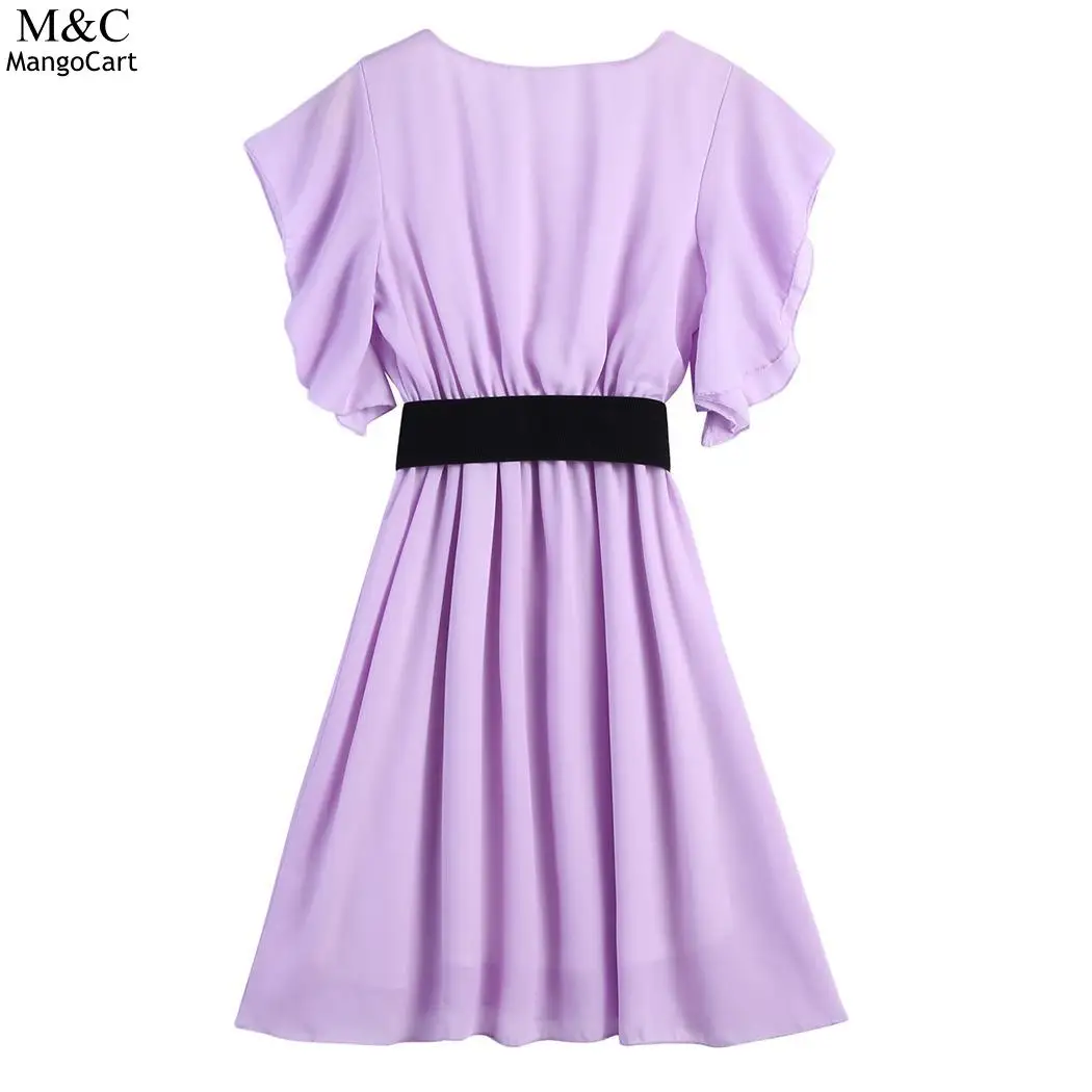 Внутри о-образным вырезом Flare рукавом шифон качели подол одноцветное женское