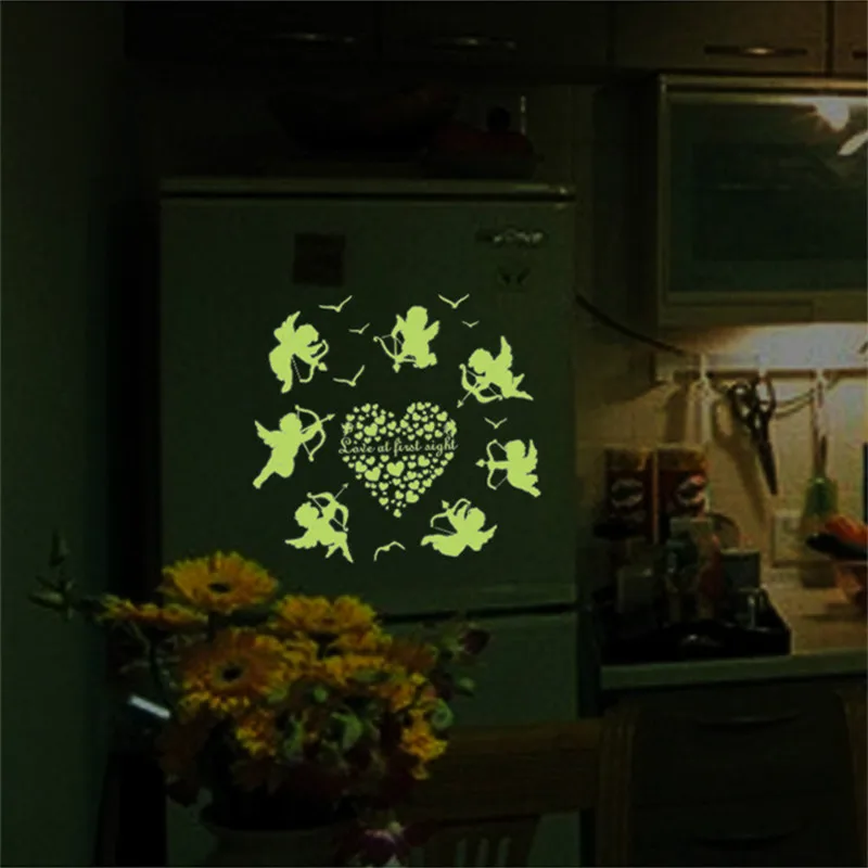 Светящаяся любовь Амур Настенная Наклейка для гостиной спальни флуоресценция