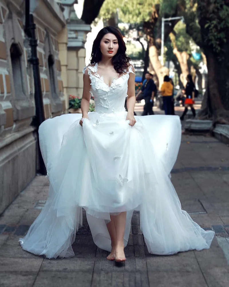 J66527 jancember elegant wedding dress v-neck appliques lace up back like white bridal dresses floor length vestidos boda novia | Свадьбы и